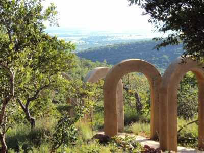 The wedding chapel has an arched walkway